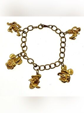 Vintage Disney Gold Tone Character Charm Bracelet Mickey Donald Pluto Goofy